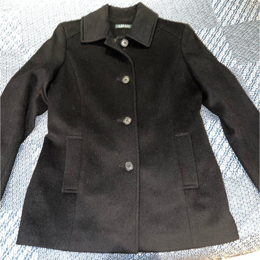 Ralph Lauren Black Pea Coat 4 - Picture 2 of 8